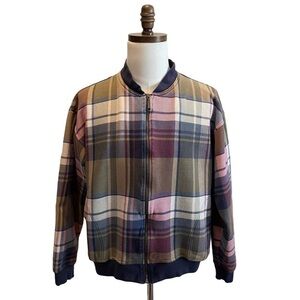 Vintage Streetwear R & Y SPORT Plaid Varsity Bomber Jacket Blue Green size Large